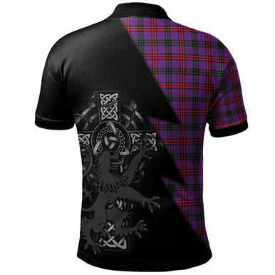 Scottish Montgomery Clan Crest Tartan Polo Shirt - Lion Rampant Celtic Cross Flash Style Back Side Tartan Plaid