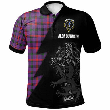 Scottish Montgomery Clan Crest Tartan Polo Shirt - Lion Rampant Celtic Cross Flash Style Front Side Tartan Plaid