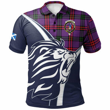 Scottish Montgomery Clan Crest Tartan Polo Shirt - Scottish Flag With Lion Front Side Tartan Plaid
