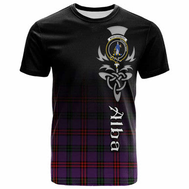 Scottish Montgomery Clan Crest Tartan T-Shirt - Alba Gu Brath Family Crest Celtic Inspired Front Side Tartan Plaid