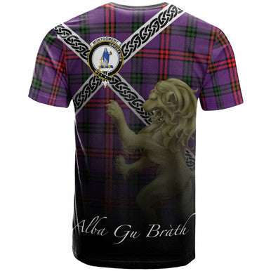 Scottish Montgomery Clan Crest Tartan T-Shirt - Celtic With Scotland Lion Back Side Tartan Plaid