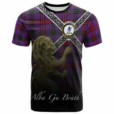 Scottish Montgomery Clan Crest Tartan T-Shirt - Celtic With Scotland Lion Front Side Tartan Plaid