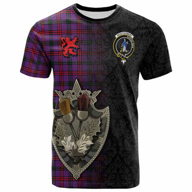 Scottish Montgomery Clan Crest Tartan T-Shirt - Half Thistle Flowers Celtic Design Front Side Tartan Plaid