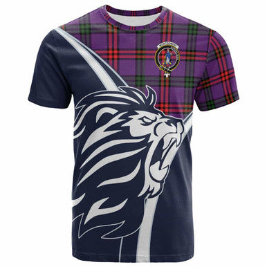 Scottish Montgomery Clan Crest Tartan T-Shirt - Scottish Flag With Lion Front Side Tartan Plaid