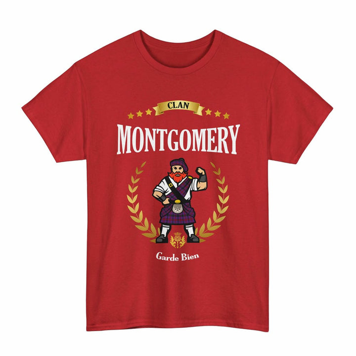 Scottish Montgomery Clan Tartan T-Shirt - Motto Scotsman Tartan Plaid Red Color