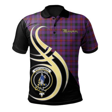 Scottish Montgomery Modern Clan Crest Tartan Polo Shirt Believe in Me Front Side Tartan Plaid