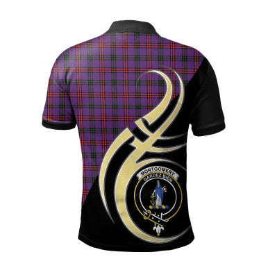 Scottish Montgomery Modern Clan Crest Tartan Polo Shirt Believe in Me Back Side Tartan Plaid