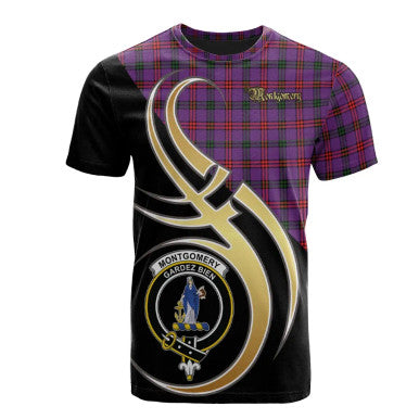 Scottish Montgomery Modern Clan Crest Tartan T-Shirt Believe in Me Front Side Tartan Plaid