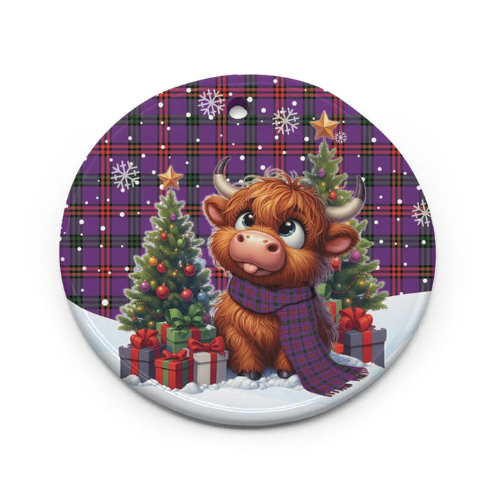 Scottish Montgomery Modern Clan Tartan Ceramic Ornament Cute Highland Cow Christmas Circle Style Tartan Plaid