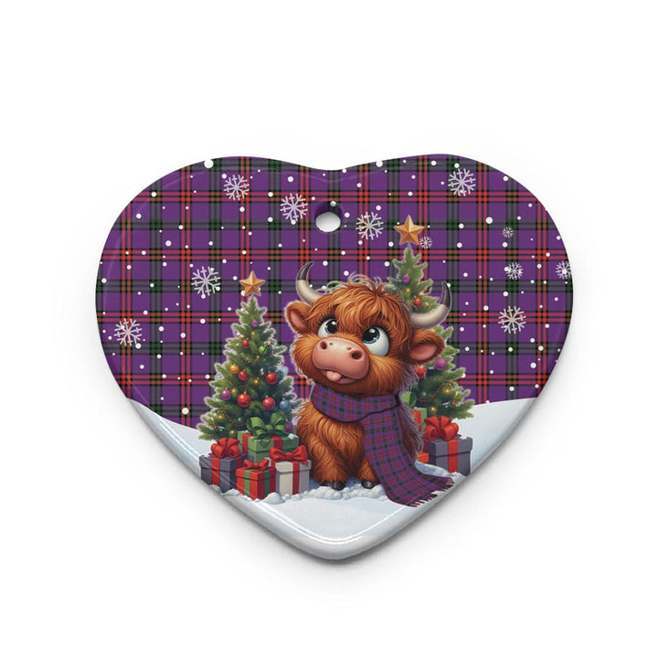 Scottish Montgomery Modern Clan Tartan Ceramic Ornament Cute Highland Cow Christmas Heart Style Tartan Plaid
