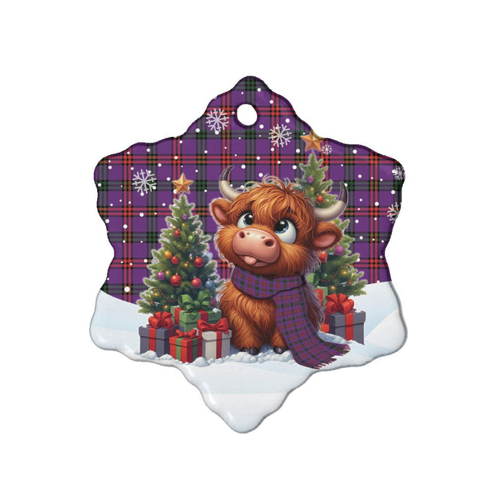Scottish Montgomery Modern Clan Tartan Ceramic Ornament Cute Highland Cow Christmas Snow Flake Style Tartan Plaid
