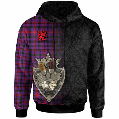 Scottish Montgomery Modern Clan Tartan Hoodie - Half Thistle Flowers Celtic Design Front Side Tartan Plaid