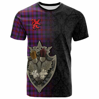 Scottish Montgomery Modern Clan Tartan T-Shirt - Half Thistle Flowers Celtic Design Front Side Tartan Plaid