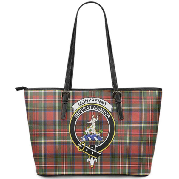 Scottish Monypenny Clan Crest Tartan Leather Tote Tartan Plaid