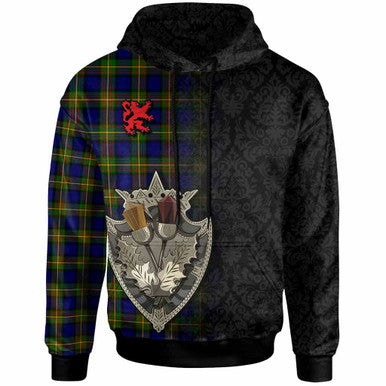 Scottish More (Muir) Clan Tartan Hoodie - Half Thistle Flowers Celtic Design Front Side Tartan Plaid