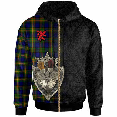 Scottish More (Muir) Clan Tartan Hoodie - Half Thistle Flowers Celtic Design Zip-up Tartan Plaid