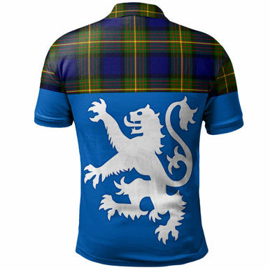 Scottish More (Muir) Clan Tartan Polo Shirt - Lion Rampant of Scotland With Flag Back Side Tartan Plaid