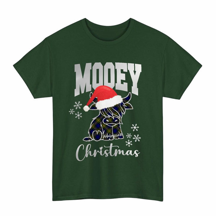 Scottish More (Muir) Clan Tartan T-Shirt - Mooey Christmas Tartan Plaid Forest Green Color