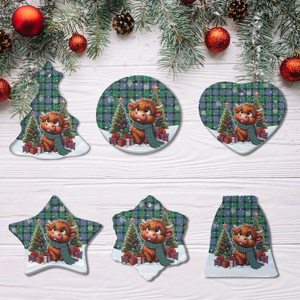 Scottish Morrison Ancient Clan Tartan Ceramic Ornament Cute Highland Cow Christmas All Style Tartan Plaid