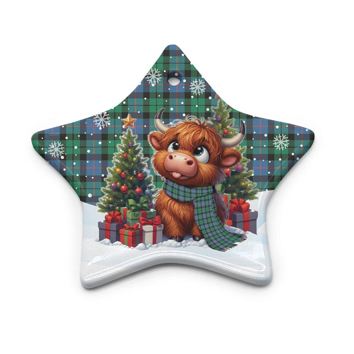 Scottish Morrison Ancient Clan Tartan Ceramic Ornament Cute Highland Cow Christmas Star Style Tartan Plaid