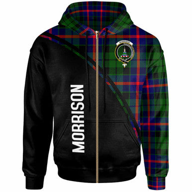 Scottish Morrison Clan Crest Tartan Curve Hoodie Zip-up Tartan Plaid
