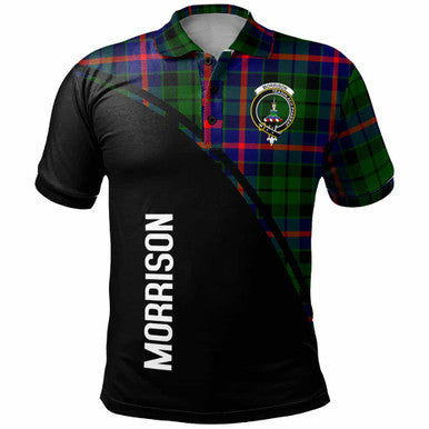 Scottish Morrison Clan Crest Tartan Curve Polo Shirt Front Side Tartan Plaid