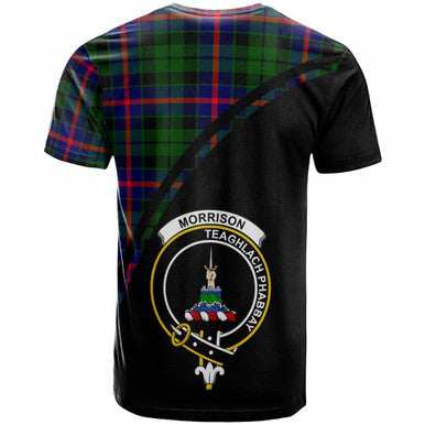 Scottish Morrison Clan Crest Tartan Curve T-Shirt Back Side Tartan Plaid