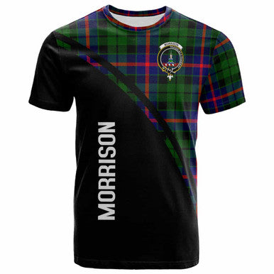 Scottish Morrison Clan Crest Tartan Curve T-Shirt Front Side Tartan Plaid