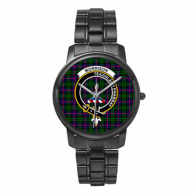 Scottish Morrison Clan Crest Tartan Folding Clasp Steel Quartz Watches Tartan Plaid Black 1