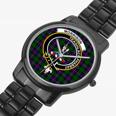 Scottish Morrison Clan Crest Tartan Folding Clasp Steel Quartz Watches Tartan Plaid Black 2