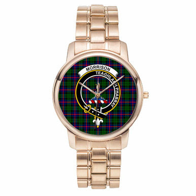 Scottish Morrison Clan Crest Tartan Folding Clasp Steel Quartz Watches Tartan Plaid Rose Gold 1