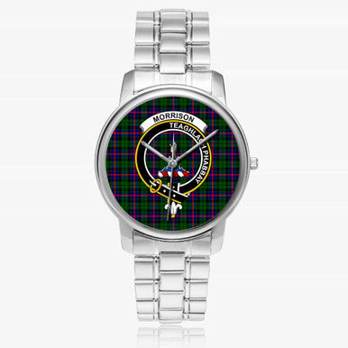 Scottish Morrison Clan Crest Tartan Folding Clasp Steel Quartz Watches Tartan Plaid Silver 1