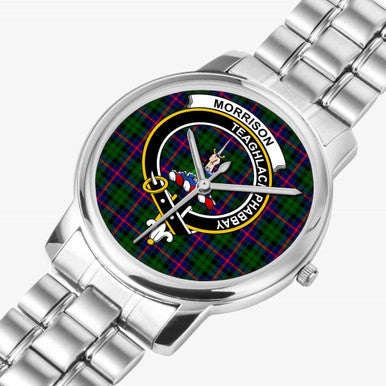 Scottish Morrison Clan Crest Tartan Folding Clasp Steel Quartz Watches Tartan Plaid Silver 2