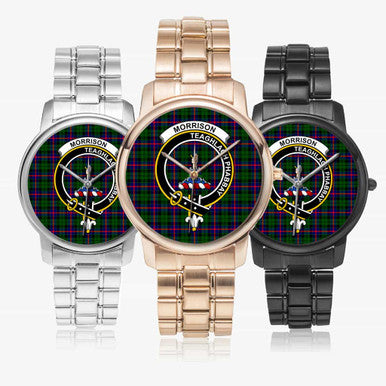 Scottish Morrison Clan Crest Tartan Folding Clasp Steel Quartz Watches Tartan Plaid All