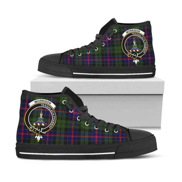 Scottish Morrison Clan Crest Tartan High Top Shoes Black Sole Tartan Plaid