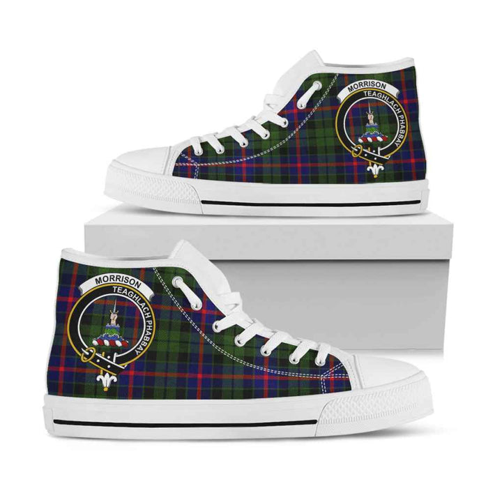 Scottish Morrison Clan Crest Tartan High Top Shoes White Sole Tartan Plaid