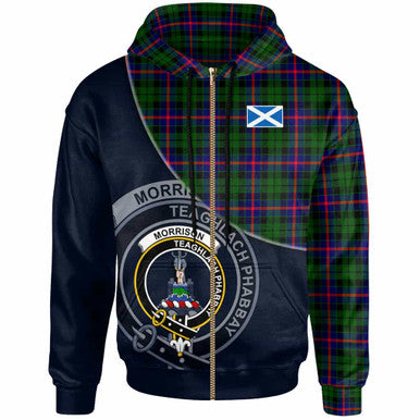 Scottish Morrison Clan Crest Tartan Hoodie - Bend Style Zip-up Tartan Plaid