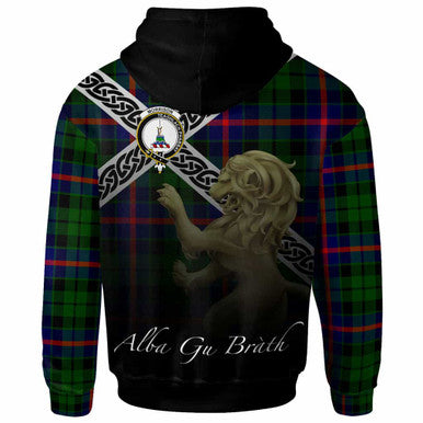 Scottish Morrison Clan Crest Tartan Hoodie - Scotland Lion Back Side Tartan Plaid