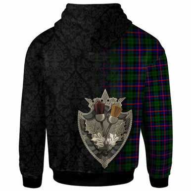 Scottish Morrison Clan Crest Tartan Hoodie - Half Thistle Flowers Celtic Design Back Side Tartan Plaid