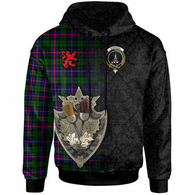 Scottish Morrison Clan Crest Tartan Hoodie - Half Thistle Flowers Celtic Design Front Side Tartan Plaid