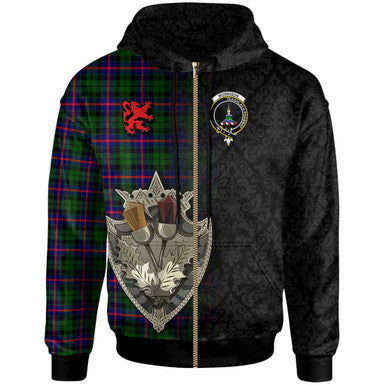 Scottish Morrison Clan Crest Tartan Hoodie - Half Thistle Flowers Celtic Design Zip-up Tartan Plaid