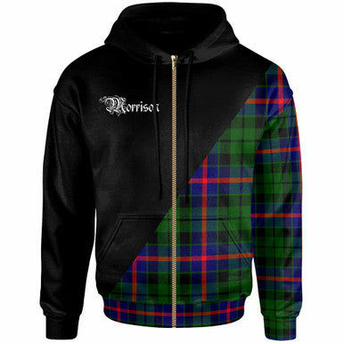 Scottish Morrison Clan Crest Tartan Hoodie - Military Logo Zip-up Tartan Plaid