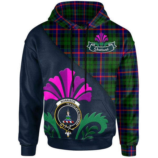Scottish Morrison Clan Crest Tartan Hoodie - Scotland Thistle Style Front Side Tartan Plaid
