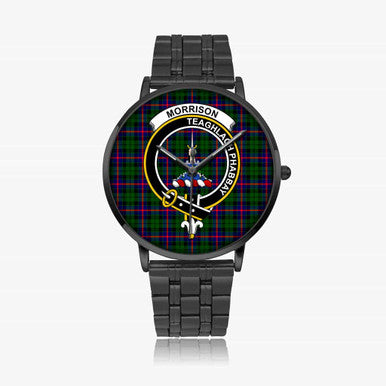Scottish Morrison Clan Crest Tartan Instafamous Steel Quartz Watches Tartan Plaid Black 1