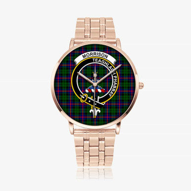 Scottish Morrison Clan Crest Tartan Instafamous Steel Quartz Watches Tartan Plaid Rose Gold 1