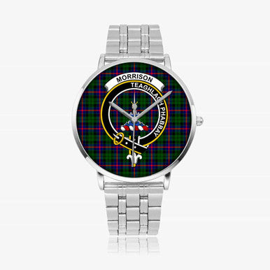 Scottish Morrison Clan Crest Tartan Instafamous Steel Quartz Watches Tartan Plaid Silver 1
