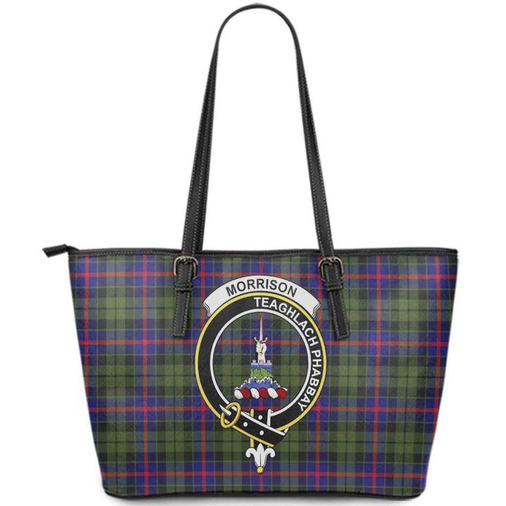 Scottish Morrison Clan Crest Tartan Leather Tote Tartan Plaid