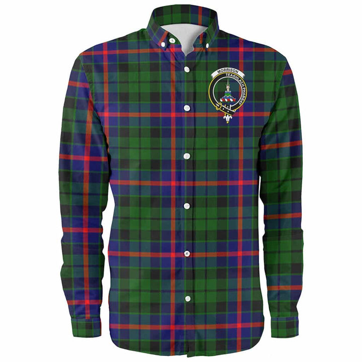 Scottish Morrison Clan Crest Tartan Long Sleeve Shirt Front Side Tartan Plaid