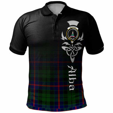 Scottish Morrison Clan Crest Tartan Polo Shirt - Alba Gu Brath Family Crest Celtic Inspired Front Side Tartan Plaid
