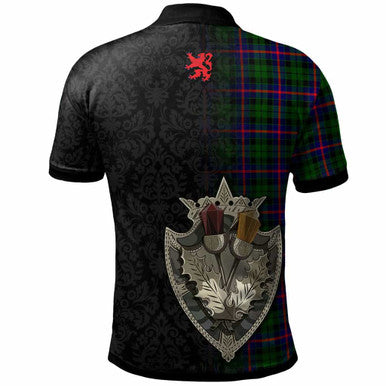 Scottish Morrison Clan Crest Tartan Polo Shirt - Half Thistle Flowers Celtic Design Back Side Tartan Plaid